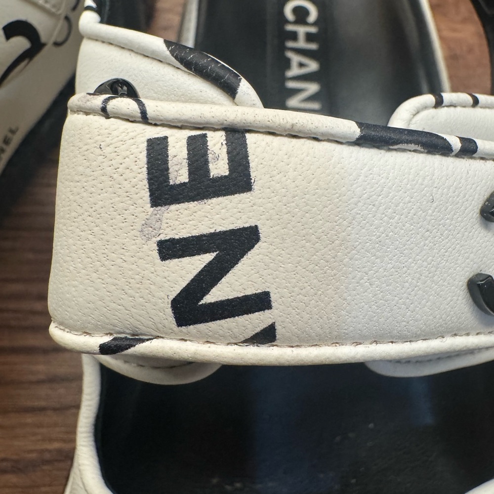 CHANEL Black and White Logo Dad Sandals - Picture 8 of 16